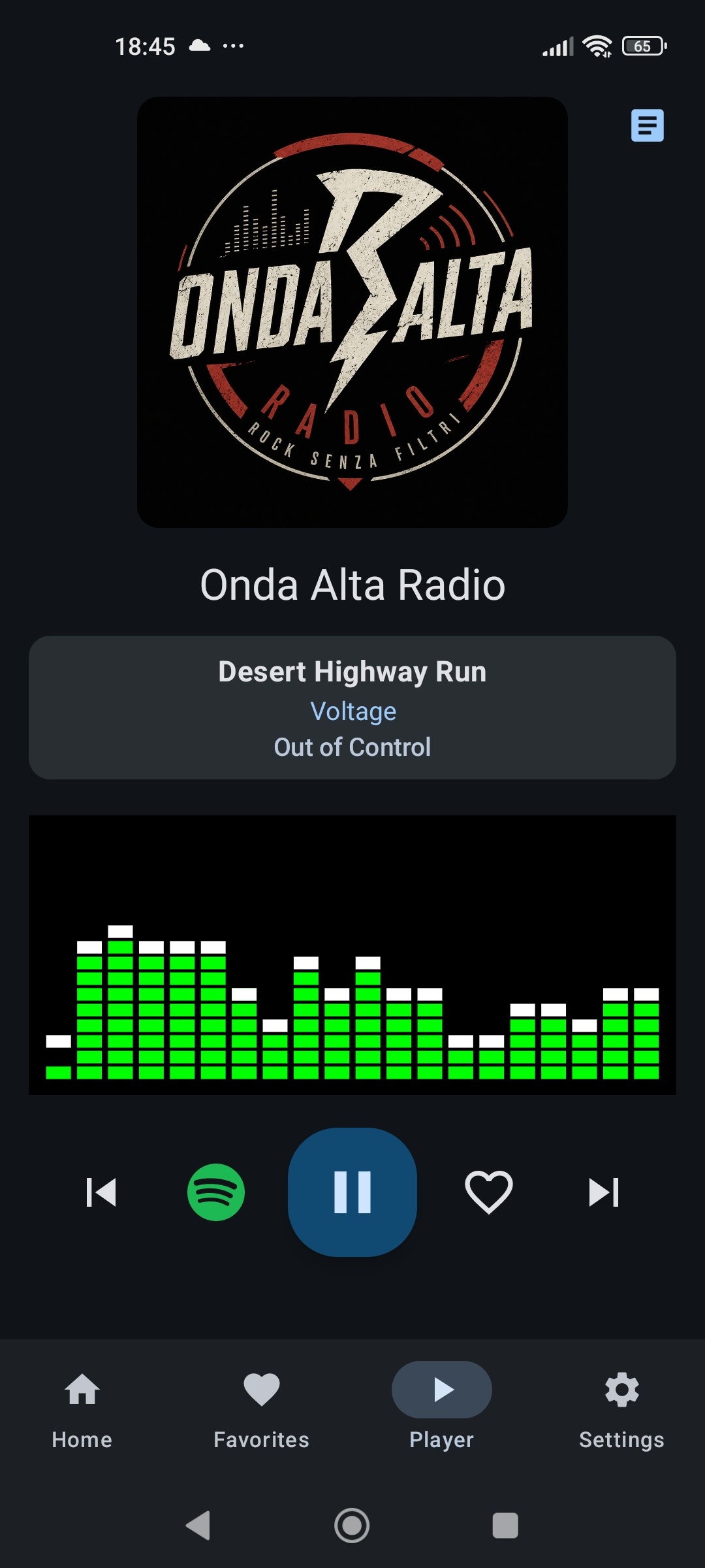 Visual radio player with real-time spectrum analyzer, song info, station info and station image