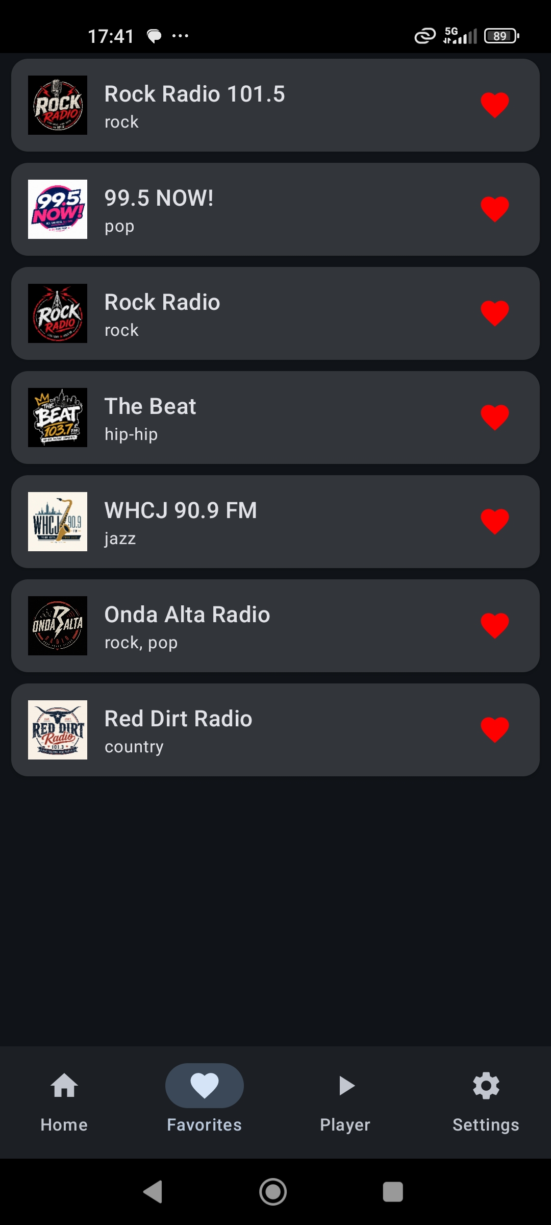 Favorites stations list
