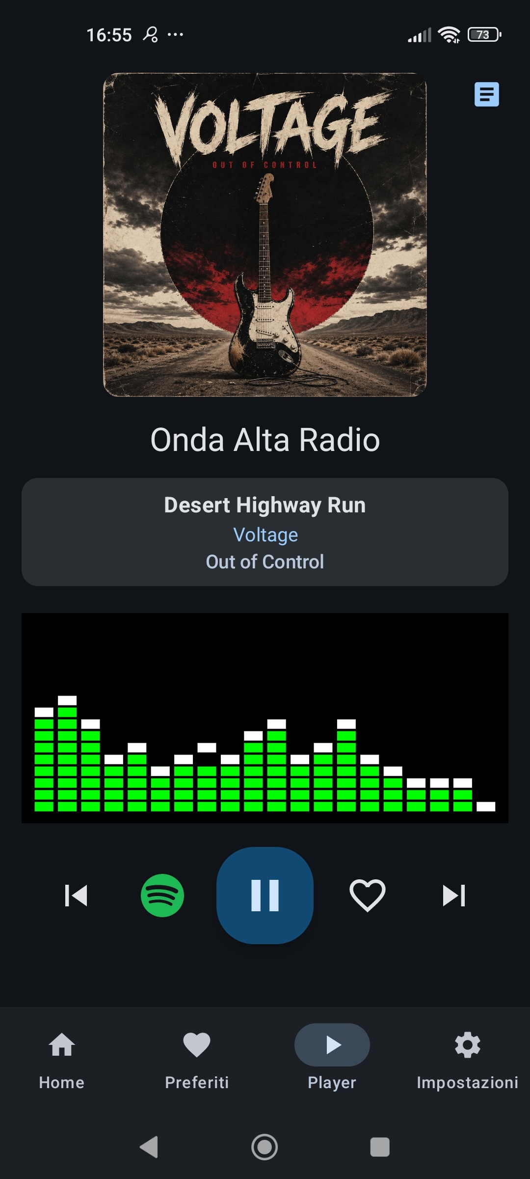 VisioRadio visual radio player with real-time spectrum analyzer, album cover and live song info